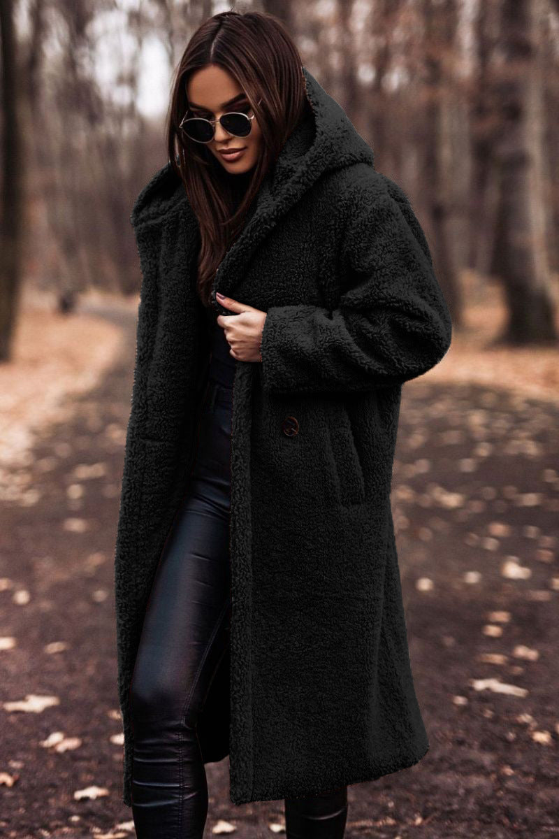Fashion Long Clean Color Long Sleeve Woolen Women&