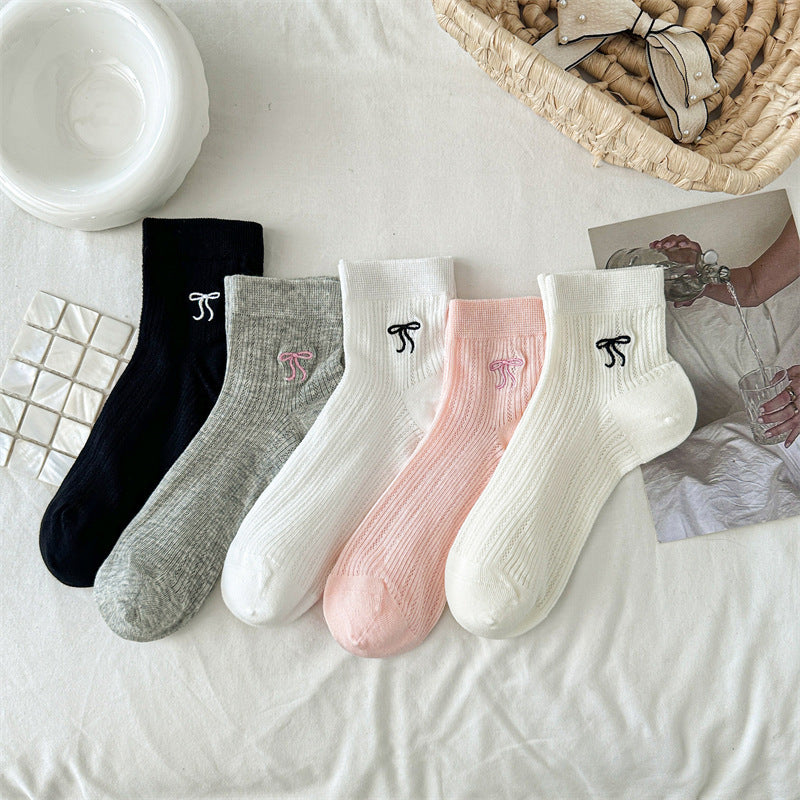 Bow Embroidered Short Thin Socks Limorista
