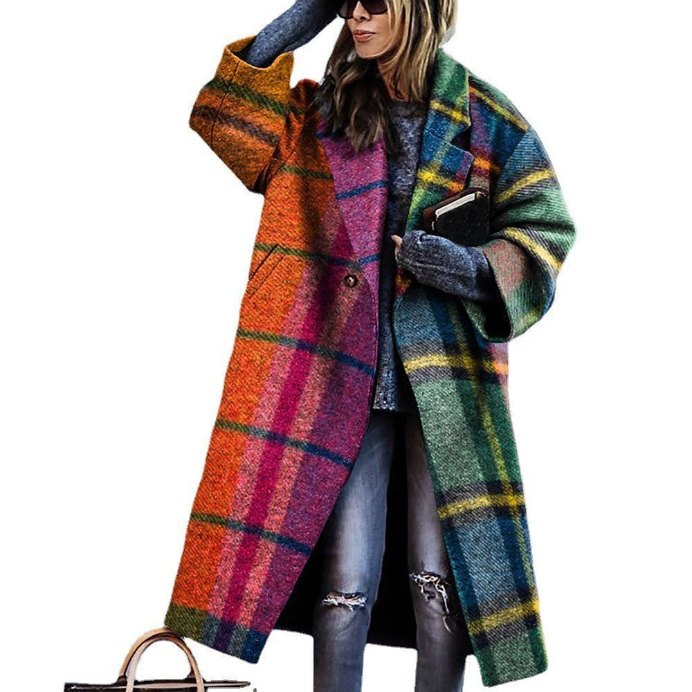 Turn-down Collar Coat Printed Woolen Long-cut Coat Limorista