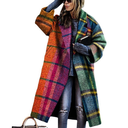 Turn-down Collar Coat Printed Woolen Long-cut Coat Limorista