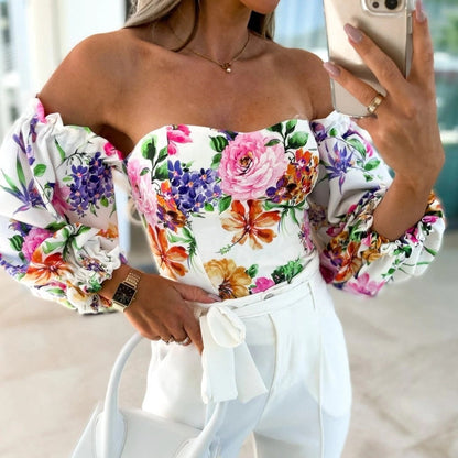 Lady Sexy Off-shoulder Printed Shirt Limorista