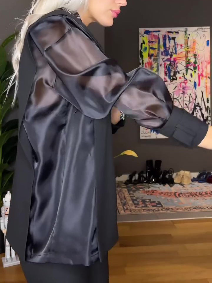 Black Organza Patchwork Sleeve Top Limorista