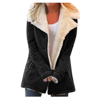 Women Plus Size Warm Coats Composite Plush Button Lapels Jacket Outwearcoat Limorista
