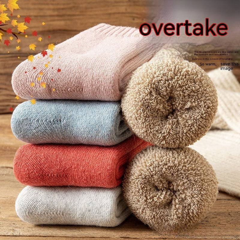 Winter Warm Padded Extra Thick Fleece Lined Fur Selvedge Female Middle Tube Socks - Limorista