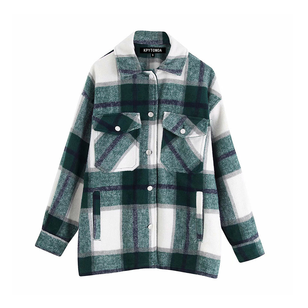 Limorista - Ladies casual plaid shirt jacket