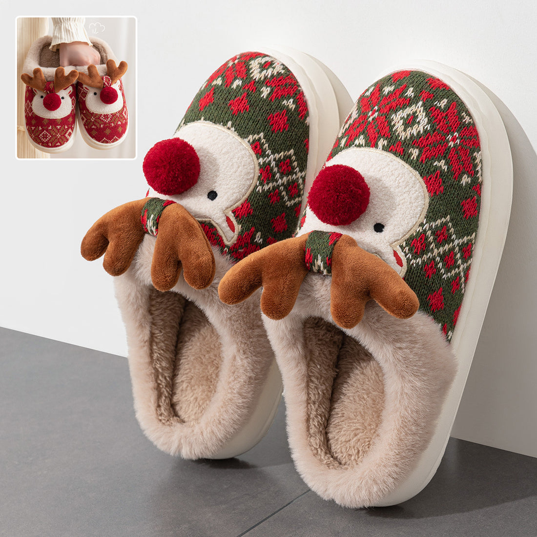 Cute Christmas Elk Plush Slippers Winter Ins Fashion Non-slip Floor Bedroom Home Slippers For Women Fuzzy House Shoes Limorista