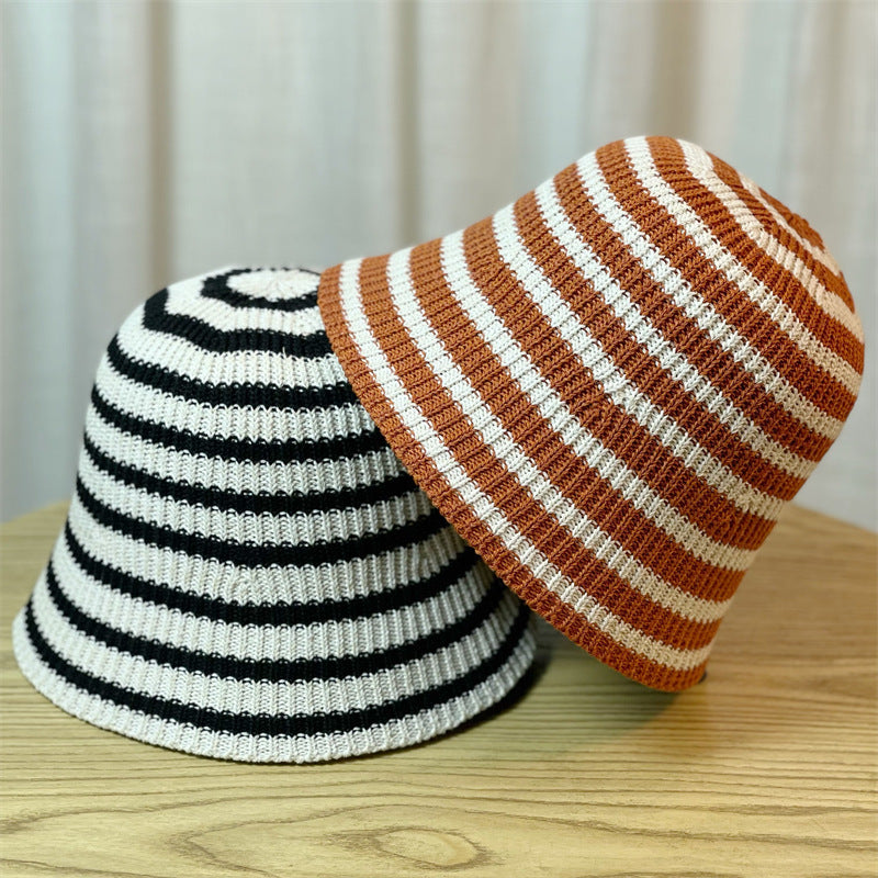Sunshade Leisure Striped Knitted Dome Bucket Foldable Tide Bucket Hat Limorista