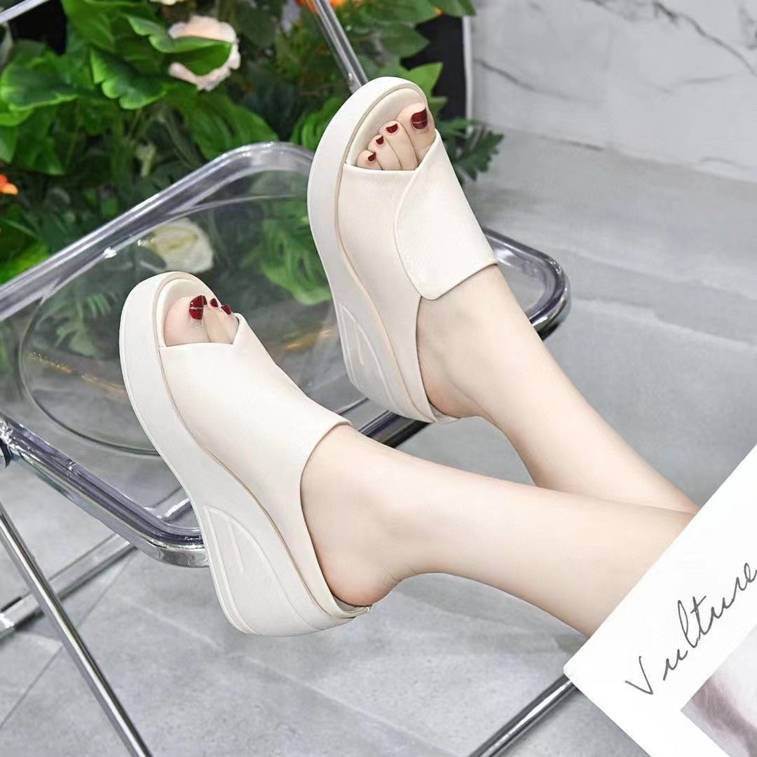 New Real Soft Leather Wedge Sandals Women&