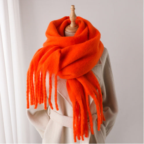 Mohair Pure Color All-matching Winter Warm Lengthened Fringe Bib Towel Limorista