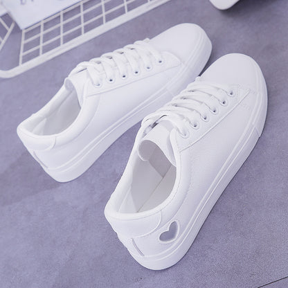Fashion New Woman PU Leather Shoes Ladies Breathable Cute Heart Flats Casual Shoes White Sneakers Limorista