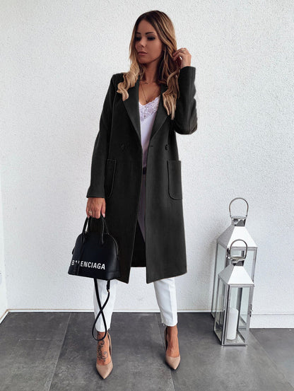 Long candy color lapel woolen coat Limorista