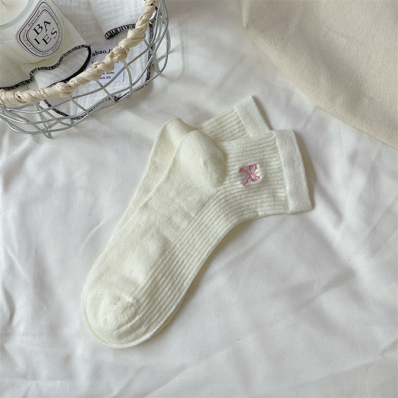 Bow Embroidered Short Thin Socks Limorista