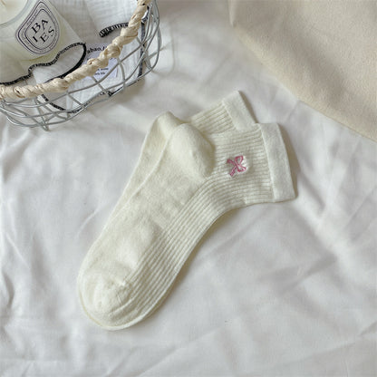 Bow Embroidered Short Thin Socks Limorista