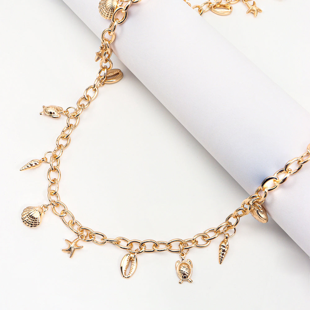 New Metal Waist Chain Summer Beach Body Chain Shell Starfish Charm Gold Decorative Dress Punk Belt Limorista