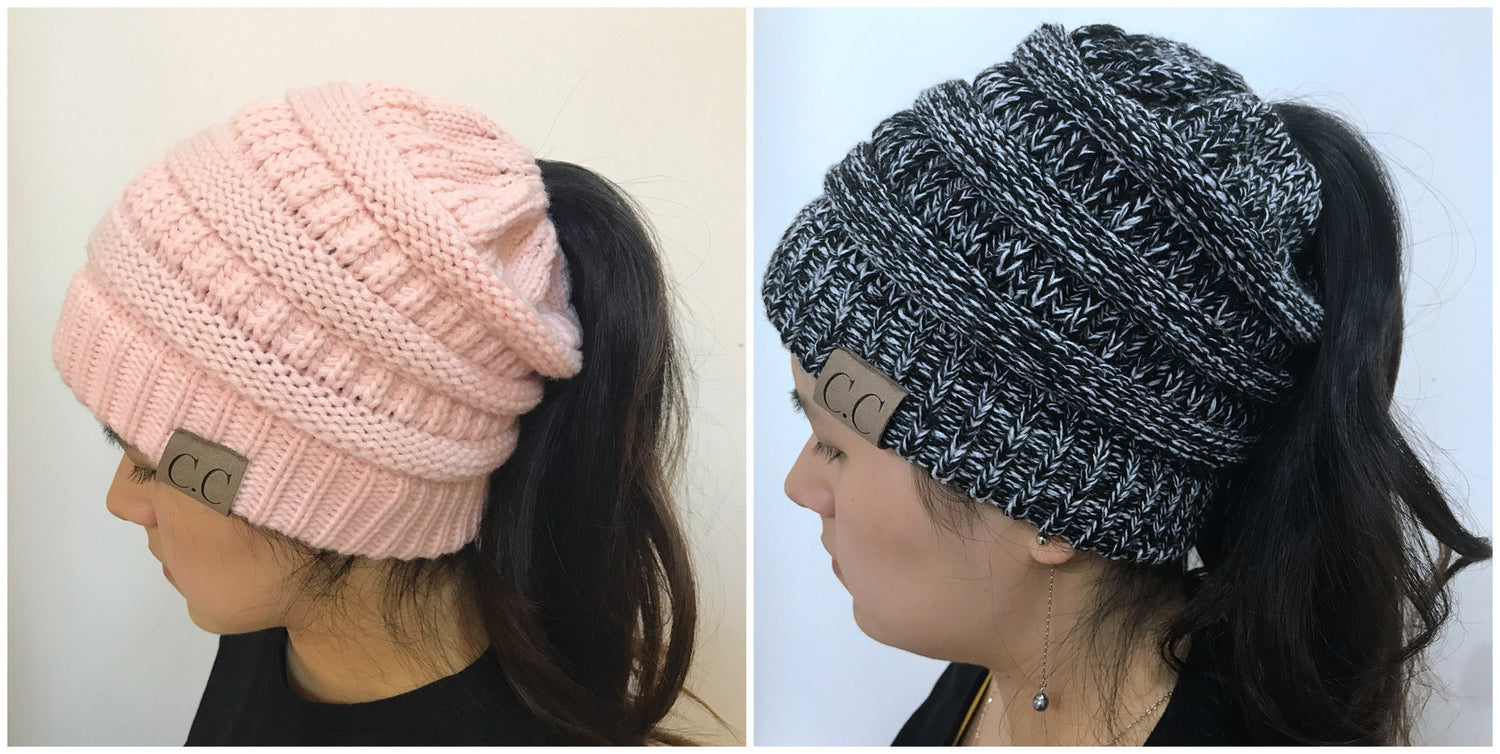 Knitted Ponytail Hat, Women&