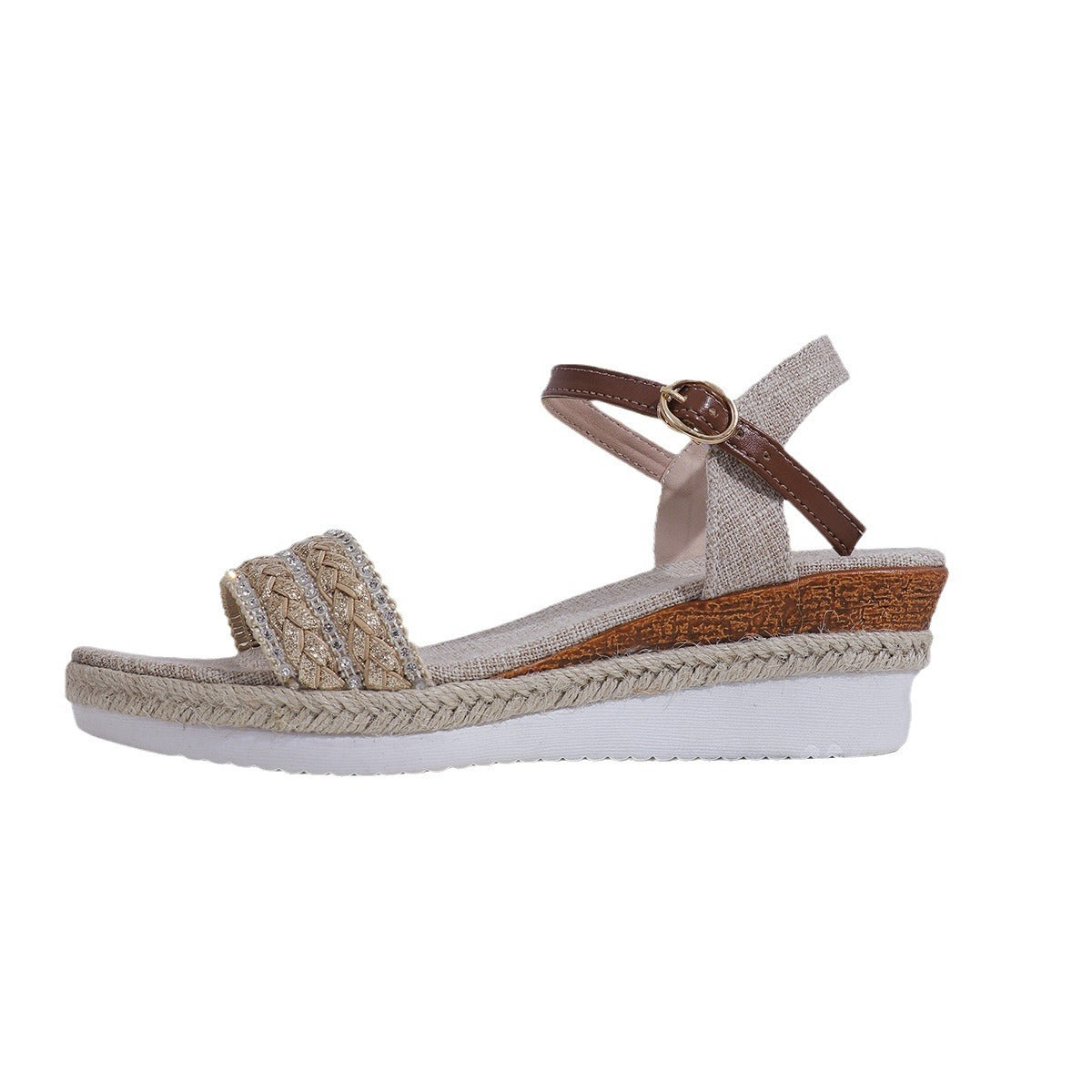 Ethnic Style One Strap Sandals Platform Wedge Buckle Plus Size Limorista