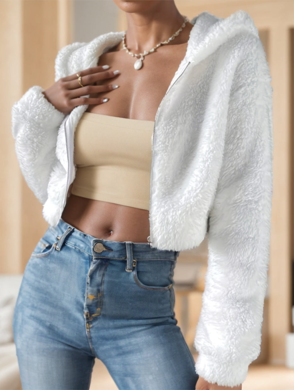 Solid Color Zip-up Teddy Hoodie, Casual Long Sleeve Hoodie Jacket Limorista