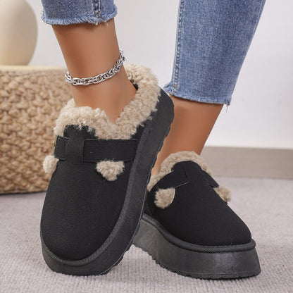 Fashion Thick-soled Plush Buckle Cotton Slippers Winter Indoor And Outdoor Casual Warm Shoes Women Garden Slipper Limorista