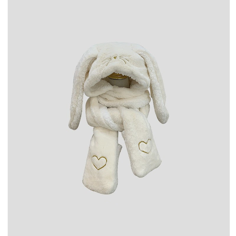 Big Long Rabbit Ears Fleece-lined Warm Hat And Scarf Limorista