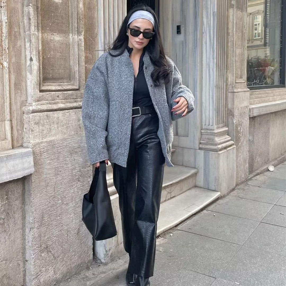 Standing Neck Loose Sleeved Pocket Jacket Limorista