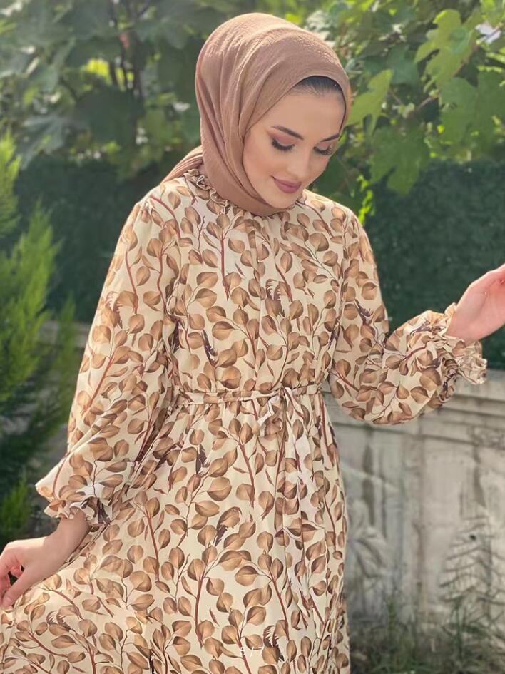 Ruffled Collar Printed Middle East Muslim Conservative Trousers Dress Limorista
