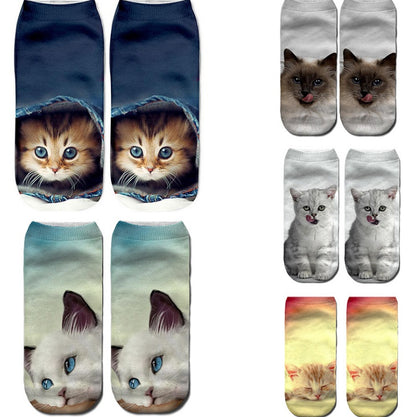 Popular Funny Unisex Short Socks 3D Cat Printed Anklet Socks Casual Socks Limorista