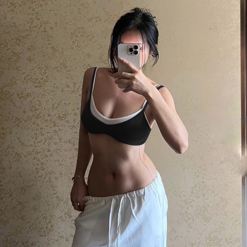 Contrast Color Sling Top Fake Two-piece Sports Limorista