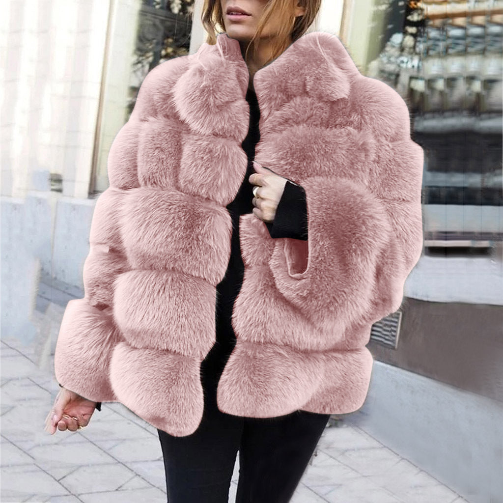 Faux fur stitching women&