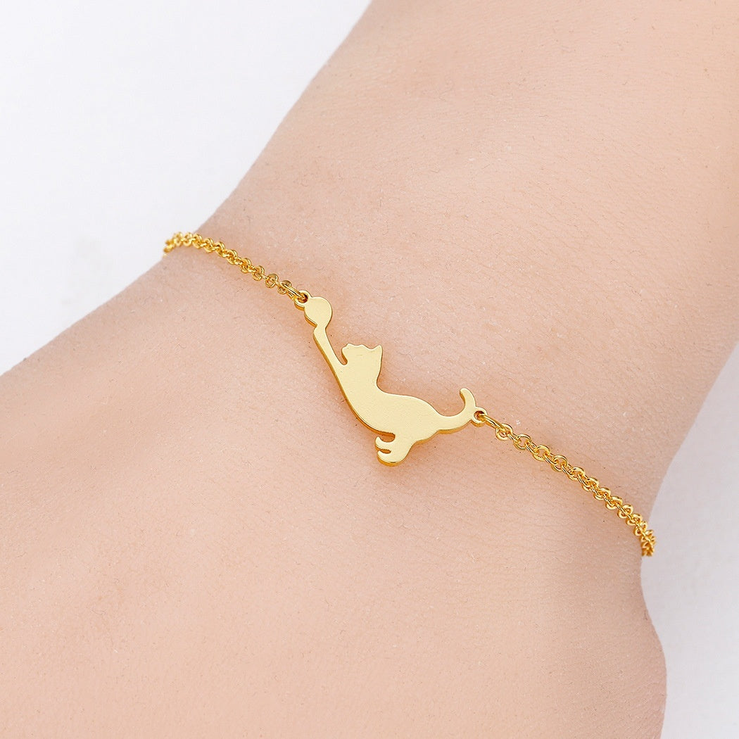Stainless Steel Cat Play Pendant Personalized Women&