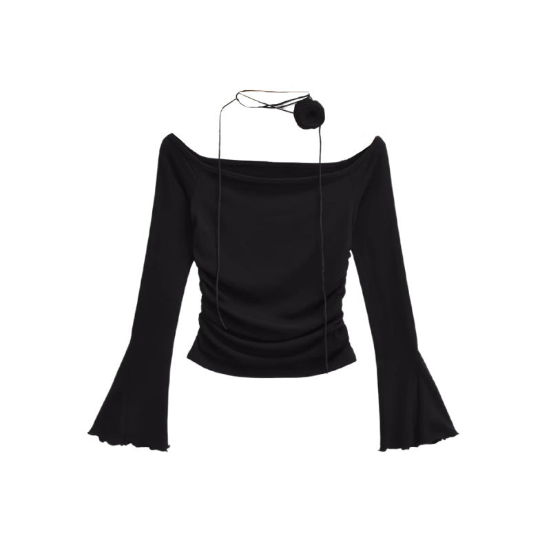 Flower Horn Long Sleeve T-shirt Tight Pleated High Waist Short Limorista