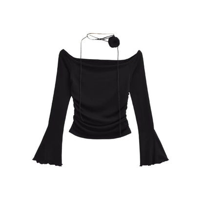 Flower Horn Long Sleeve T-shirt Tight Pleated High Waist Short Limorista