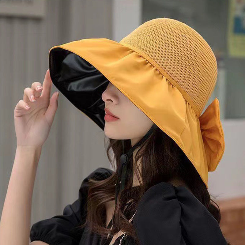 Summer Straw Sunhat With Large Brim And Big Bow Anti-UV Fisherman Hat Outdoor Sunshade And Face Protection Hat Limorista