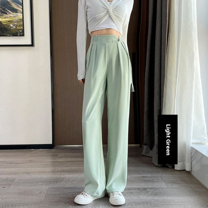 New Chinese Style Buckle High Waist Casual National Style Special-interest Design Elastic Waist Wide Leg Pants Limorista