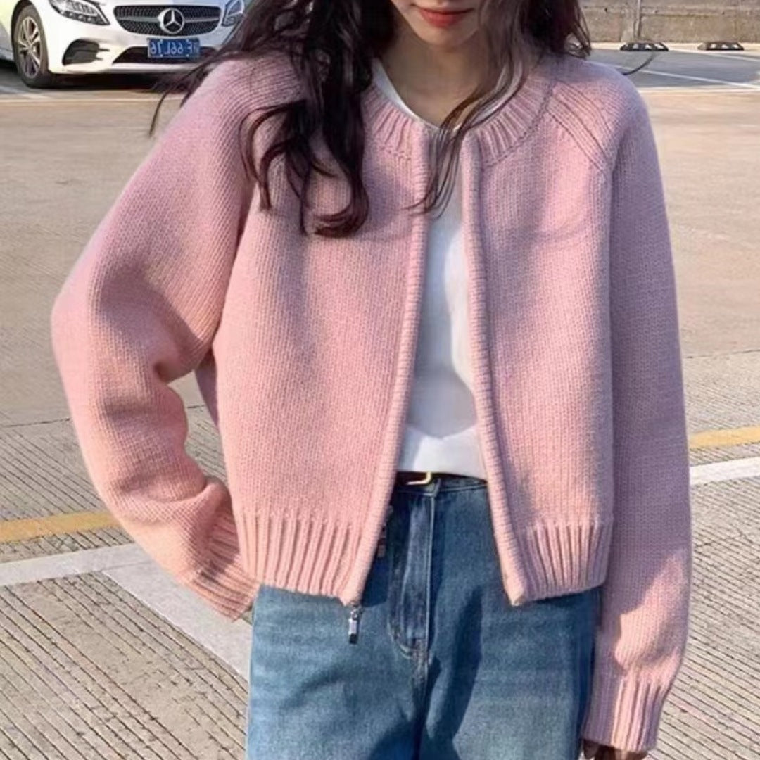 Orange Zipper Sweater Cardigan For Women Limorista