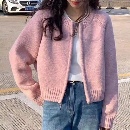 Orange Zipper Sweater Cardigan For Women Limorista