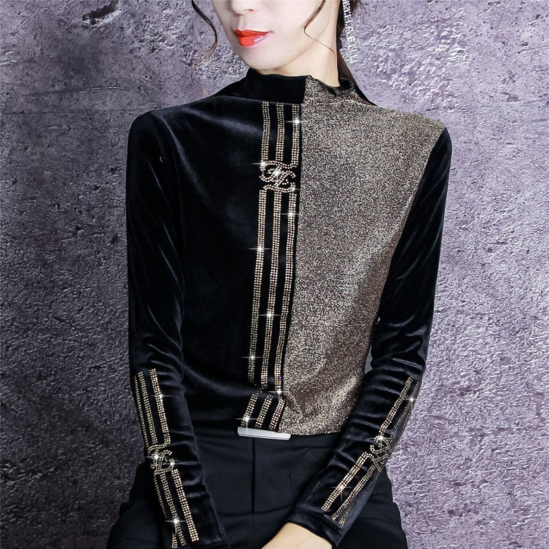 Western Style Autumn And Winter Bright Silk Stitching Shirt Limorista