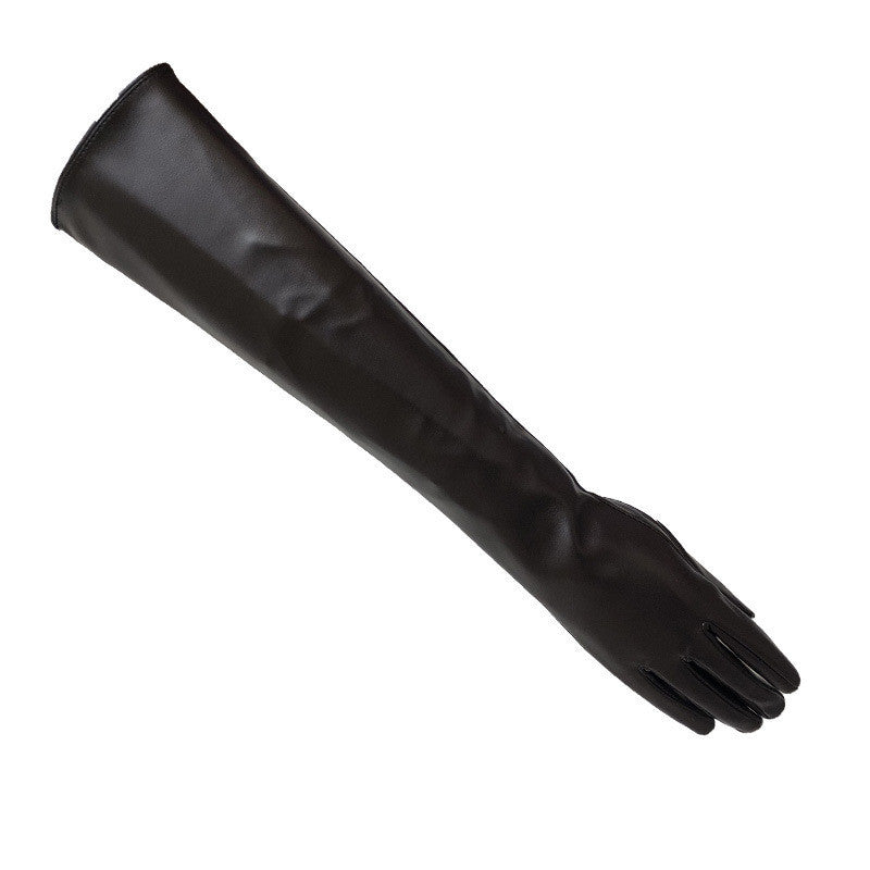 Sexy Leopard Touch Screen Gloves Winter Women PU Black 50cm Long Simulation Leather Limorista
