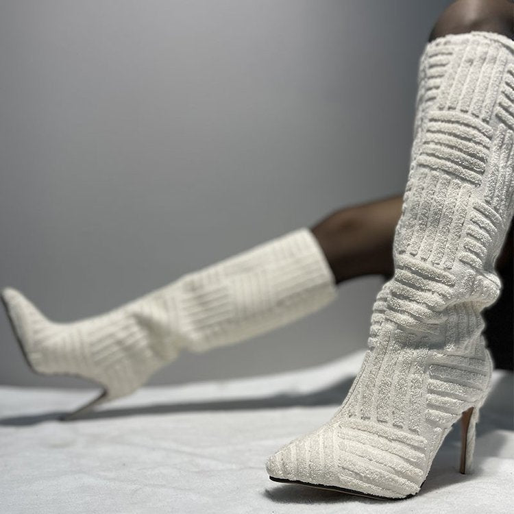 Plus Size Sexy Pointed Toe Thermal Towel Boots Limorista