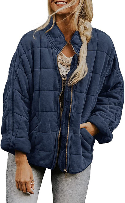 Solid Color Stand Collar Cotto With Loose Pockets Long Sleeved Jacket Women Limorista