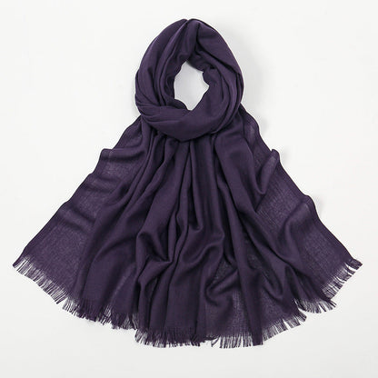 Flat Slub Cotton Solid Color Scarf Breathable Monochrome Limorista