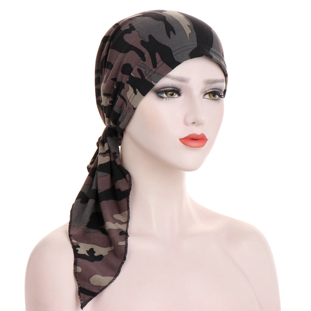 Curved Tail Turban Hat Flower Cloth Pullover Limorista