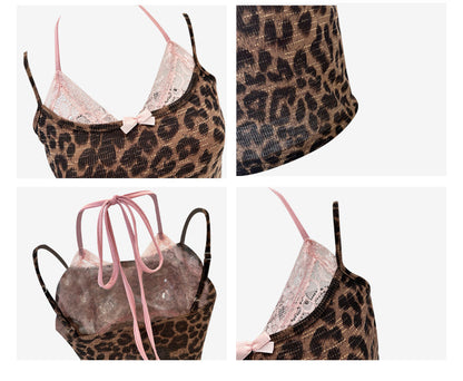 Design Sense Fake Two-piece Lace Stitching Leopard Print Ladies Limorista