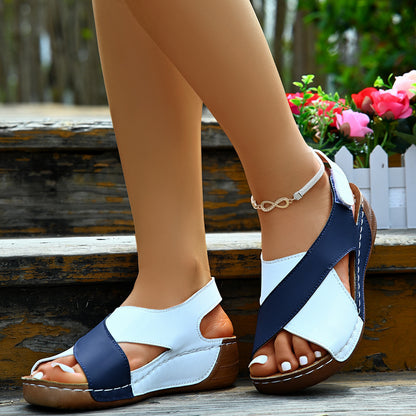 Summer Wedges Sandals With Colorblock Cross-strap Design Casual Thick-soled Roman Shoes For Women Limorista