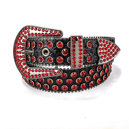 Dark Rhinestone Inlaid Sequins Punk Hip Hop Decorative Rivets Wide Belt Limorista