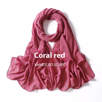 Pure Color Pearl Chiffon Scarf Headcloth Veil Chiffon Scarf Limorista