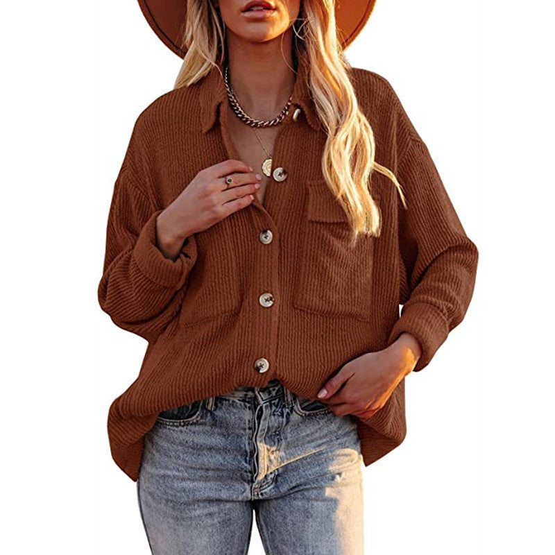 Solid Color Loose Corduroy Lapel Coat Limorista