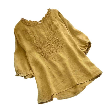Art Style Short Sleeve T-shirt Female Embroidered Plus Size Limorista