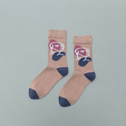 Personality contrast color graffiti character in tube socks Street style fashion cotton socks Limorista