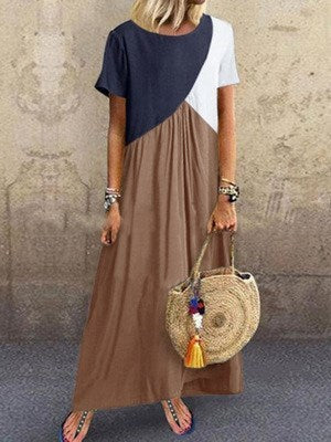 Stitched contrast irregular short-sleeved dress Limorista