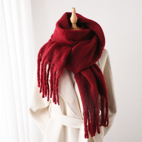Mohair Pure Color All-matching Winter Warm Lengthened Fringe Bib Towel Limorista